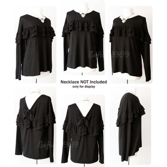 Last☝️ Black Ruffle Bow Back Soft Cute Sweater Top - Picture 7 of 8
